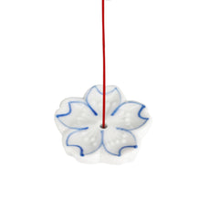 Sakura Cherry Blossom Incense Holder 2 inch White with Blue Outline (50/500)