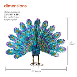 Alpine Corporation Embossed Metal Tail Open Peacock Décor