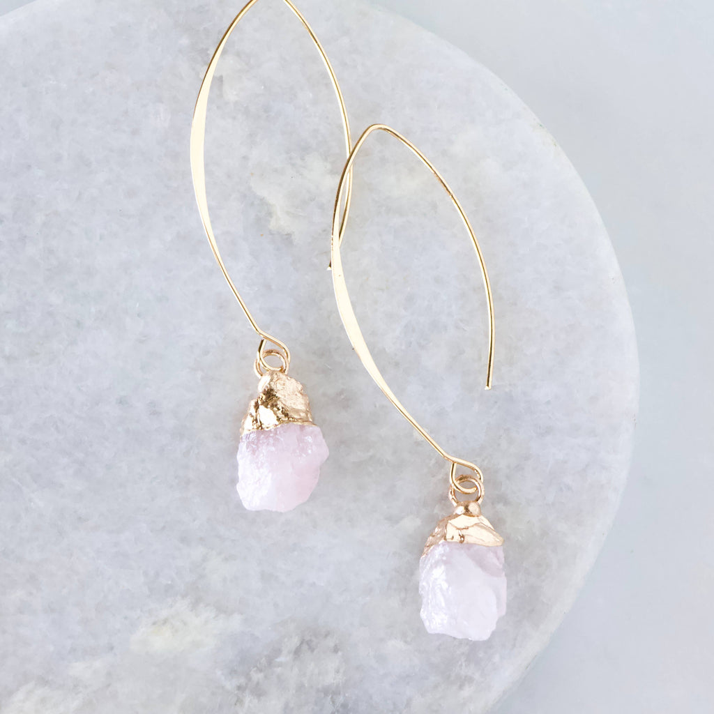 Amethyst, Apatite, Rose Quartz Nugget Drop Earrings 