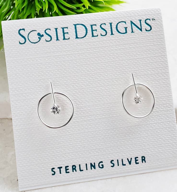 Silver Circle with Bar CZ Studs- Clear