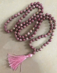 Rhodonite Knotted 108 Bead Mala - Prayer Beads - 8mm