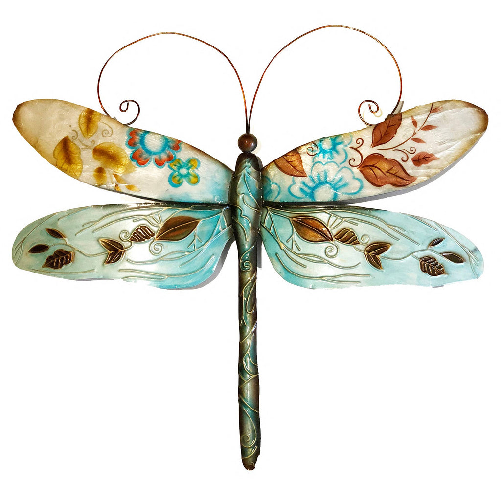 Dragonfly Wall Decor Blue And Pearl, w/ Capiz, Outdoor Safe