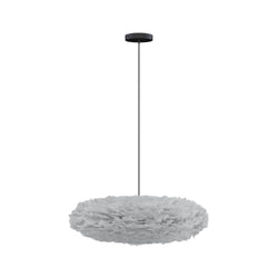 Eos Esther Large Hardwired Pendant in Grey, Black canopy/cord