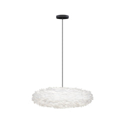 Eos Esther Medium Hardwired Pendant in White, Black canopy/cord