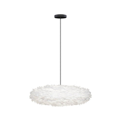 Eos Esther Large Hardwired Pendant in White, Black canopy/cord