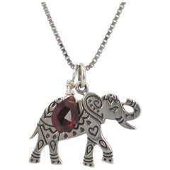 Good Luck Elephant Necklace with Garnet