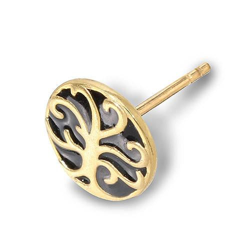 14k Gold Plated Sterling Silver Tiny Round Tree of Life Earrings