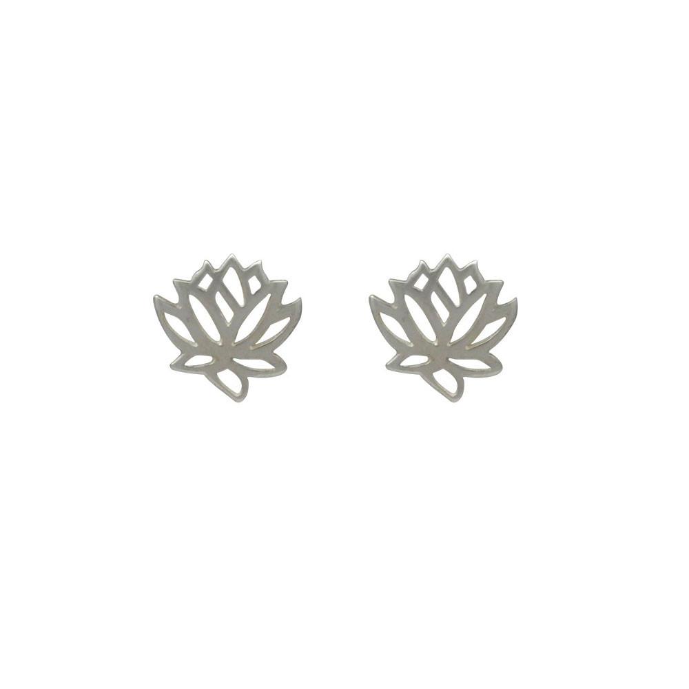 Tiny Lotus Stud Earrings in Sterling Silver