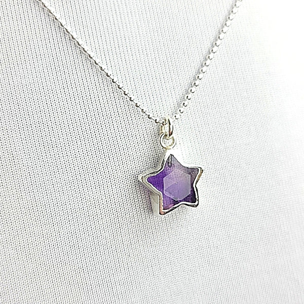 Star Shape Gemstone Necklace in Sterling Silver, Stone Choice