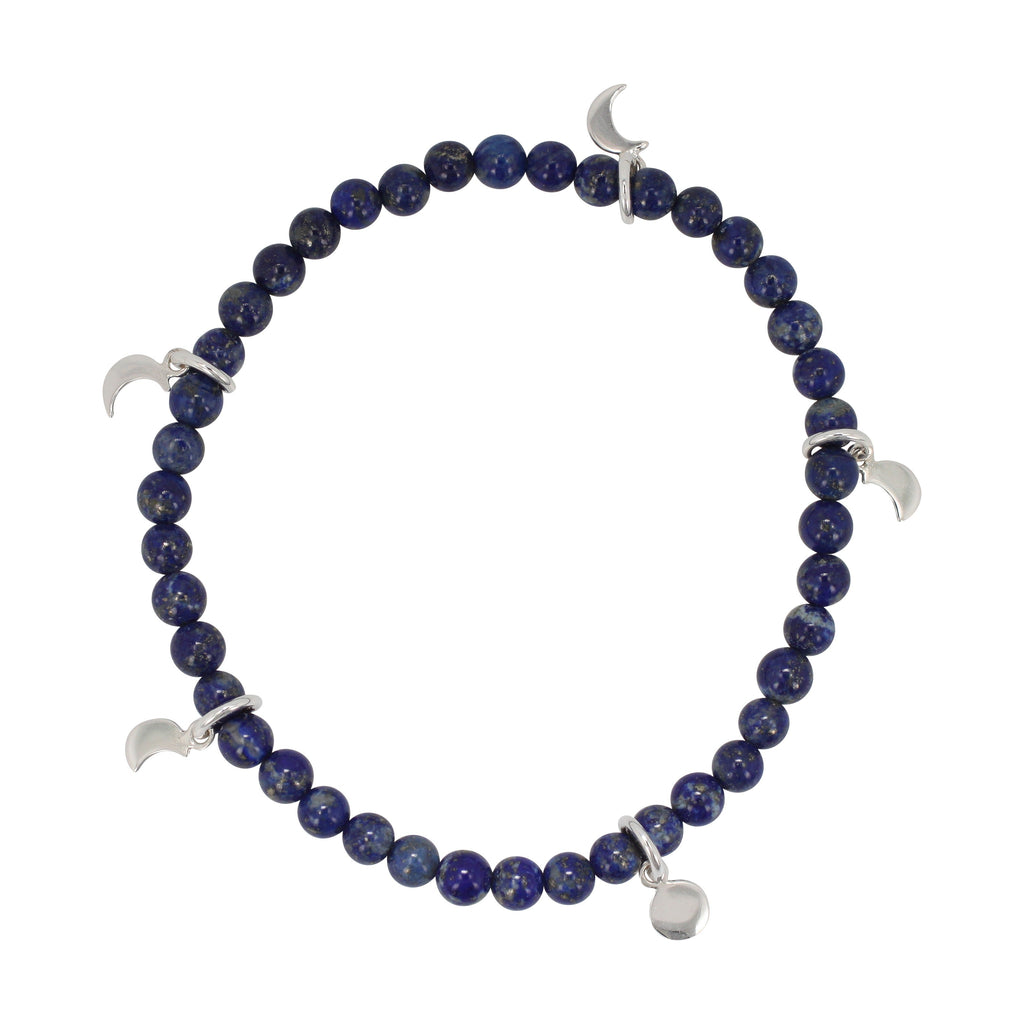Lapis Stretch Bracelet with Moon Phase Charms - 4mm, 6.5