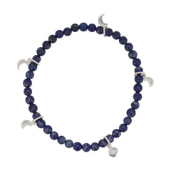 Lapis Stretch Bracelet with Moon Phase Charms - 4mm, 6.5
