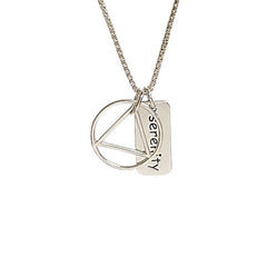 Geometric Triangle in Circle With Serenity Tag or AA NA Recovery Symbol Charm Necklace In Sterling Silver