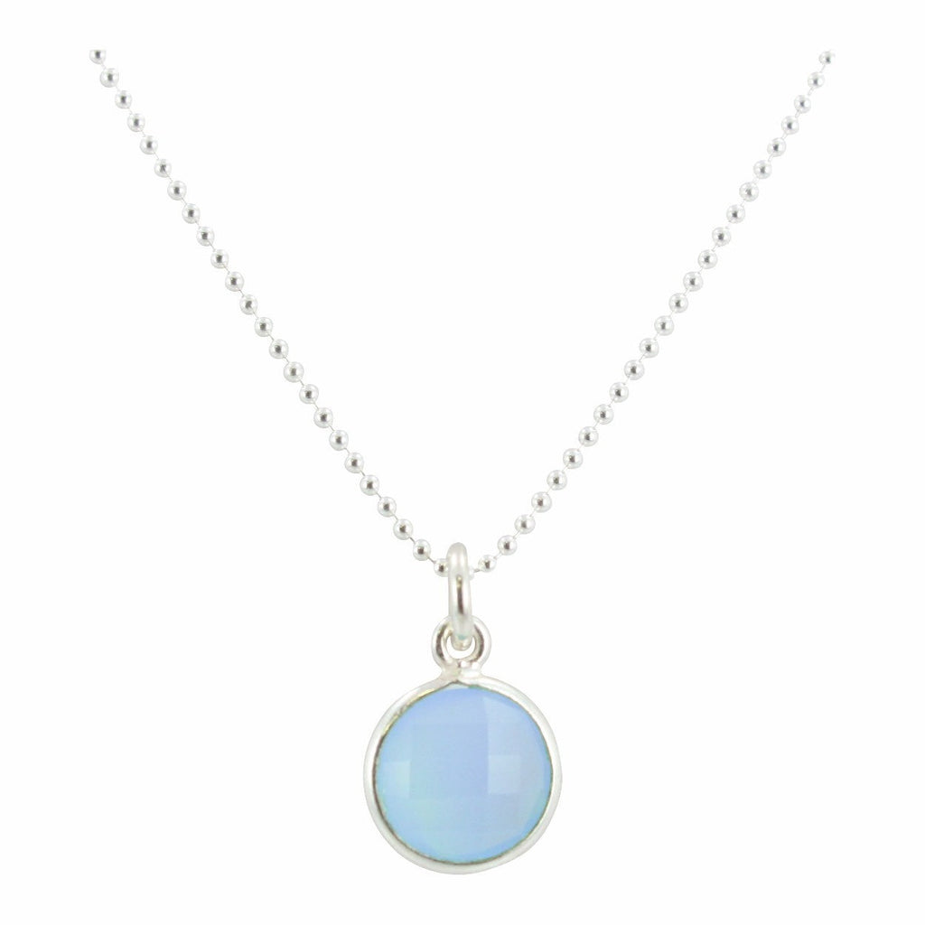 Round Gemstone Drop Necklace in Sterling Silver