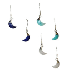 Small Crescent Moon Gemstone Earrings in Sterling Silver, Stone Choice