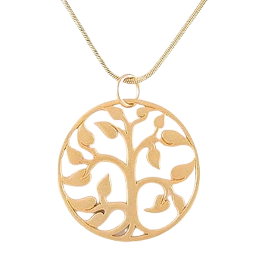 Round Family Tree of Life Open Cut Design Pendant in 24k Gold Plated Sterling Silver on a 16