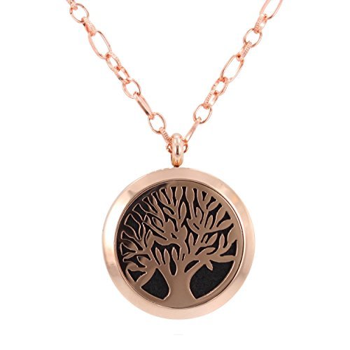 INFUSEU Essential Oil Diffuser Necklace Women Aromatherapy Jewelry,  Spiritual Owl with Tree of Life Pendant, 7 Lava Rock Stones, 24