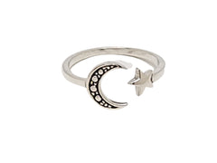 Celestial Moon and Star Ring in Adjustable Wrap Style in Sterling Silver