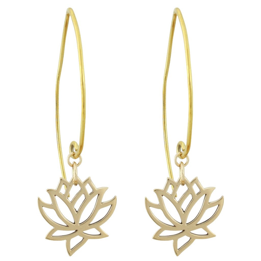 Lotus Flower Dangle Earrings in Bronze