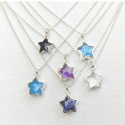 Star Shape Gemstone Necklace in Sterling Silver, Stone Choice