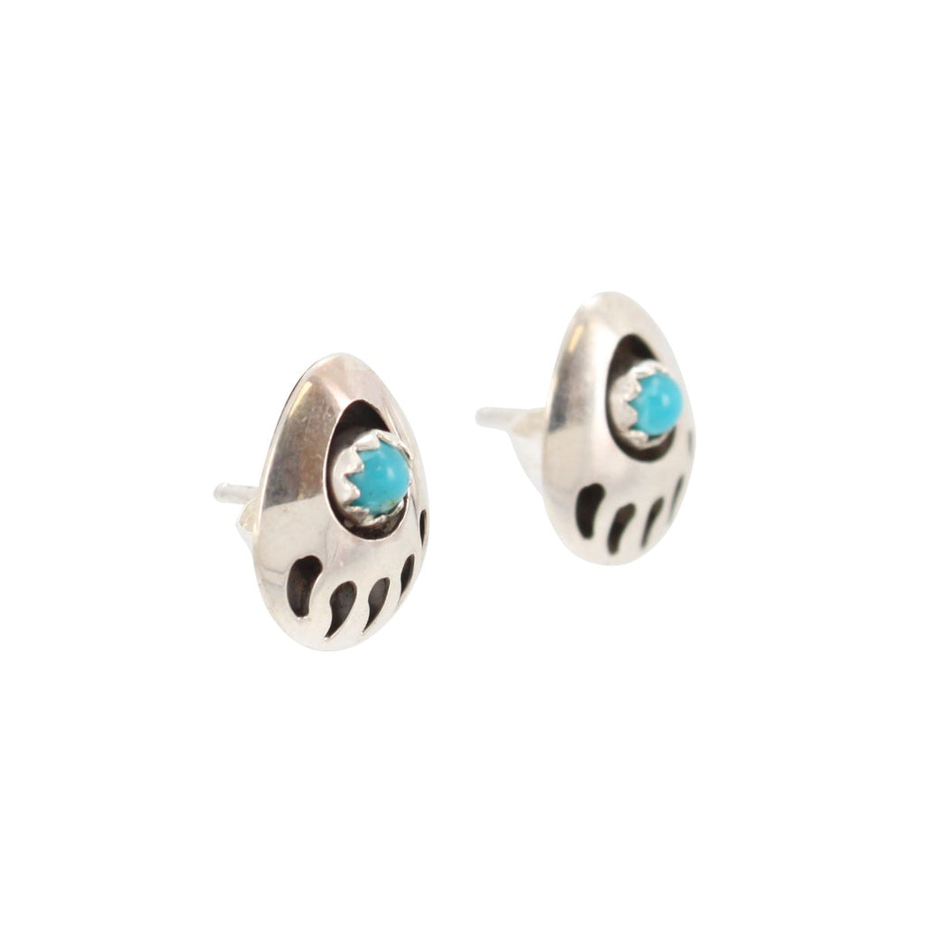 Small Bear Paw Post Earrings in Turquoise and Sterling Silver