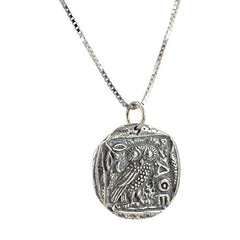 Ancient Greek Coin with Athenas Owl Necklace in Sterling Silver
