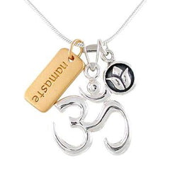 Om (Aum), Lotus Flower, & Namaste Charm Necklace