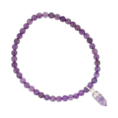 Purple Amethyst Bracelet with Amethyst Charm - 4mm, 6.5
