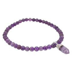 Purple Amethyst Bracelet with Amethyst Charm - 4mm, 6.5