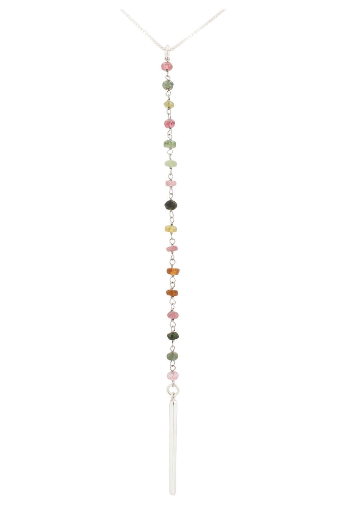 Tourmaline Lariat Bar Necklace in Sterling Silver