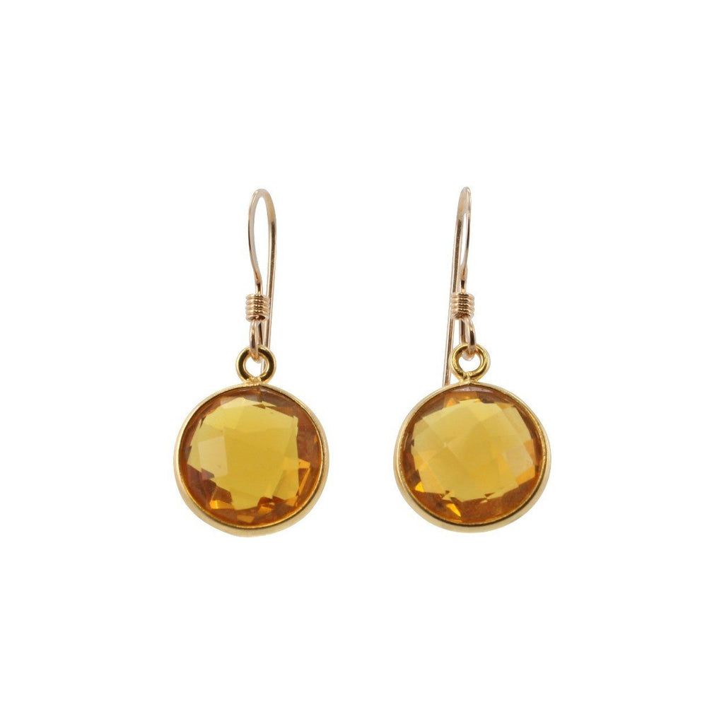 Round Gemstone Dangle Earrings in Gold, Choose Your Color
