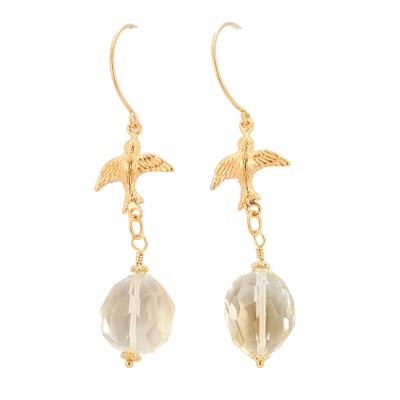 Destash Jewelry, Gold Bird Earrings, Bird Dangle Earrings, Romantic Earrings, Yellow Citrine Earrings, Bohemian Style, Boho Chic