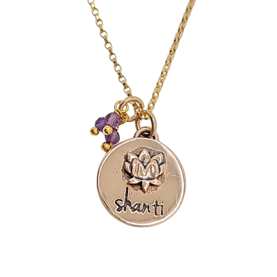 Limited Edition Pink Silver Shanti Lotus and Amethyst Bauble Necklace on a 20