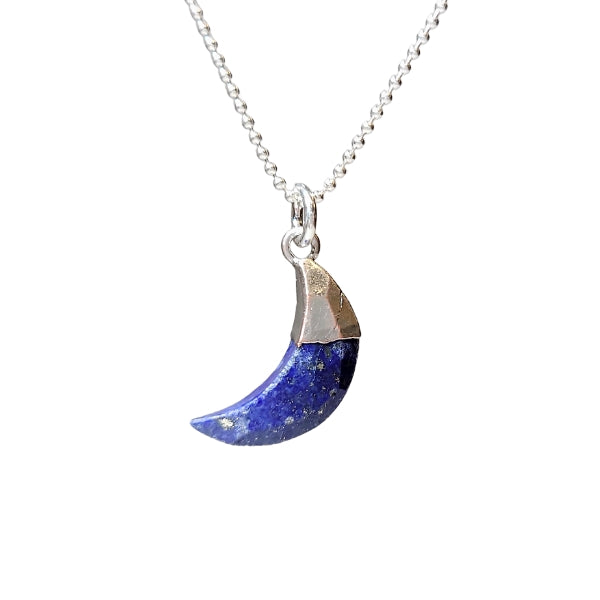 Crescent Moon Gemstone Necklace in Sterling Silver, 12 Stone Choice