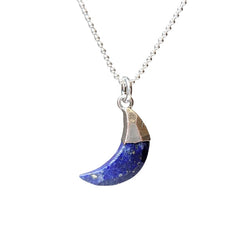 Crescent Moon Gemstone Necklace in Sterling Silver, 12 Stone Choice