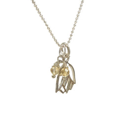 Limited Edition Hanging Lotus Flower and Citrine Gemstones Necklace in Sterling Silver, 16