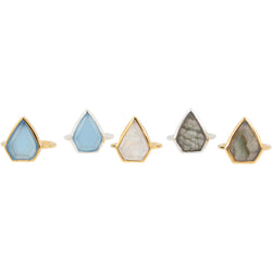 Geometric Blue Chalcedony Gemstone Ring in Silver