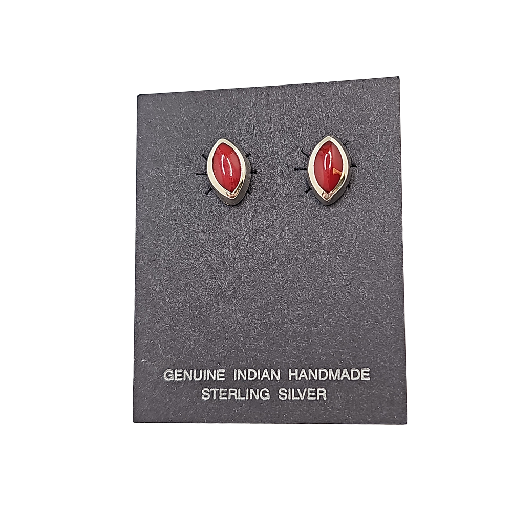 Limited Edition Navajo Indian Hand Crafted Medium Oval Stone and Sterling Silver Stud Earrings, Color Choice