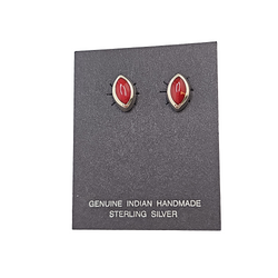 Limited Edition Navajo Indian Hand Crafted Medium Oval Stone and Sterling Silver Stud Earrings, Color Choice