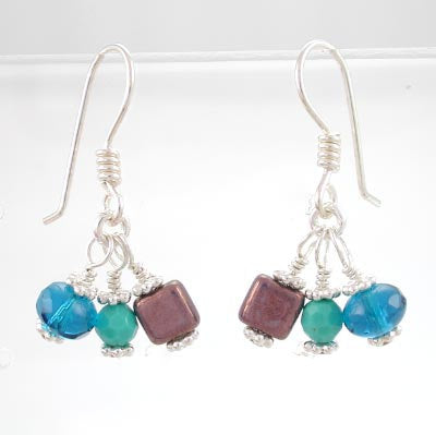 Colorful Czech Glass Cluster Earrings with Sterling Silver