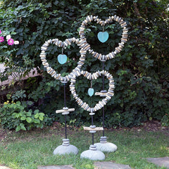 Driftwood & Stone With Glass Heart Garden Stand