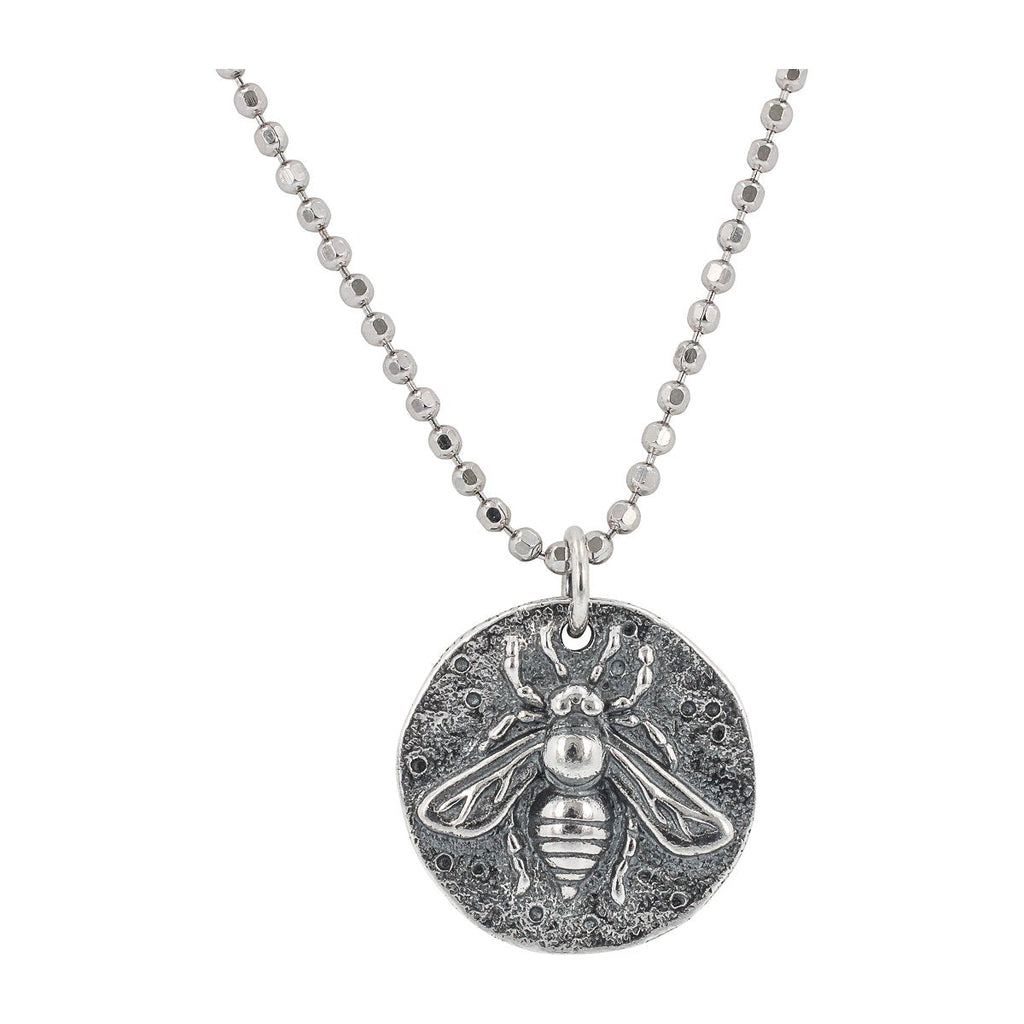 Bee Coin Necklace in Sterling Silver, 18