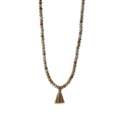 Jasper Mala Bead Necklace with Tassel