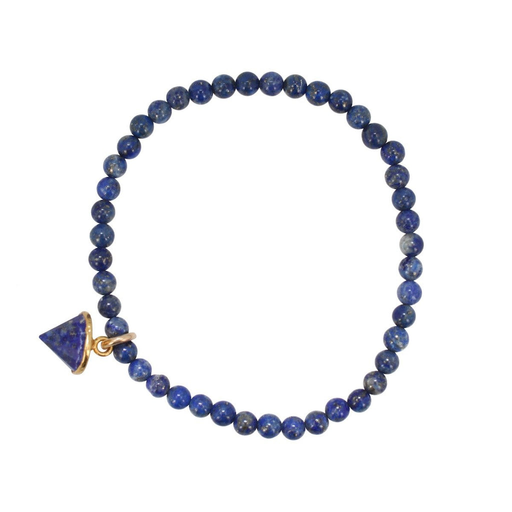 Lapis Bead Stretch Energy Bracelet with Lapis Charm - 4mm, 6 1/2