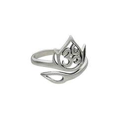 Om and Lotus Flower Ring in Sterling Silver, Adjustable