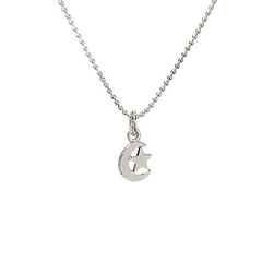 Tiny Crescent Moon and Stars Necklace in Sterling Silver 16