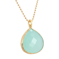 Green Chalcedony Pendant with 18K Gold on an 18 inch Gold Fill Bead Chain