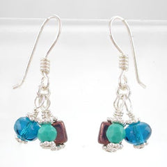 Colorful Czech Glass Cluster Earrings with Sterling Silver
