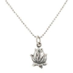 Detailed Closed Lotus Flower Necklace in Sterling Silver
