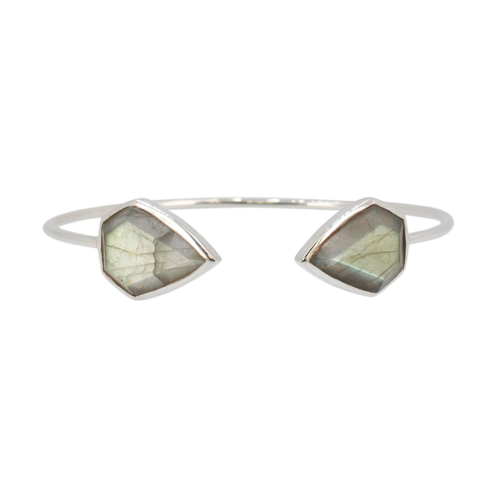 Geometric Gemstone Cuff Bracelet in Silver