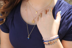 Lapis Bead Stretch Energy Bracelet with Lapis Charm - 4mm, 6 1/2